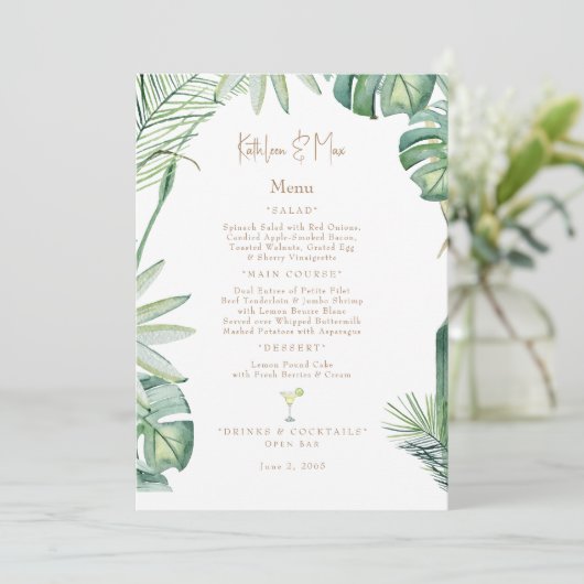 Tropisch trouwmenu menu (Staand voorkant)