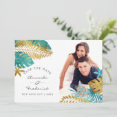Tropisch Turkoois en Gouden Trouw 'Save the Date' Kaart (Staand voorkant)