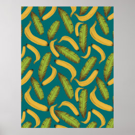 Tropisch Turquoise Banaanblad Patroon Poster