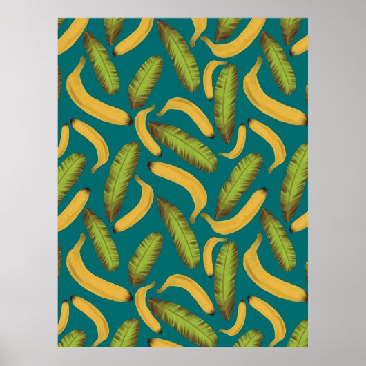 Tropisch Turquoise Banaanblad Patroon Poster (Voorkant)