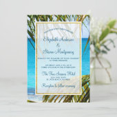 Tropisch Turquoise Beach Wedding with Palm Frondin Kaart (Staand voorkant)