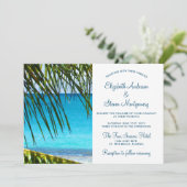 Tropisch Turquoise Beach Wedding with Palm Frondin Kaart (Staand voorkant)