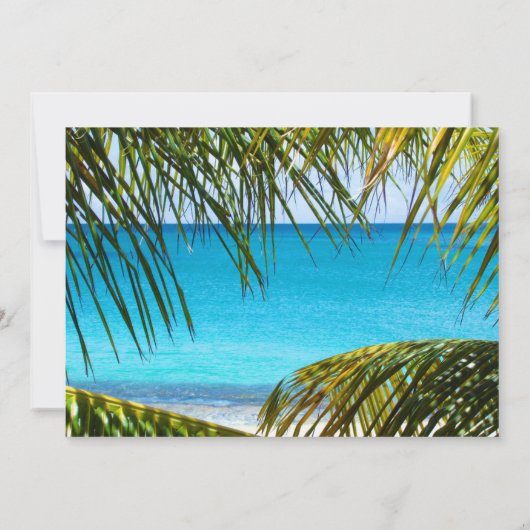 Tropisch Turquoise Beach Wedding with Palm Frondin Kaart (Achterkant)