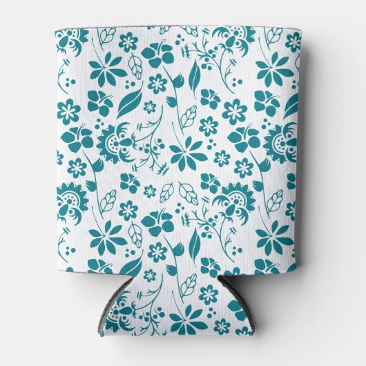 Tropisch Turquoise Blauwgroen Blue Floral Pattern Blikjeskoeler (Voorkant)