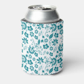 Tropisch Turquoise Blauwgroen Blue Floral Pattern Blikjeskoeler (Blikje Achterkant)