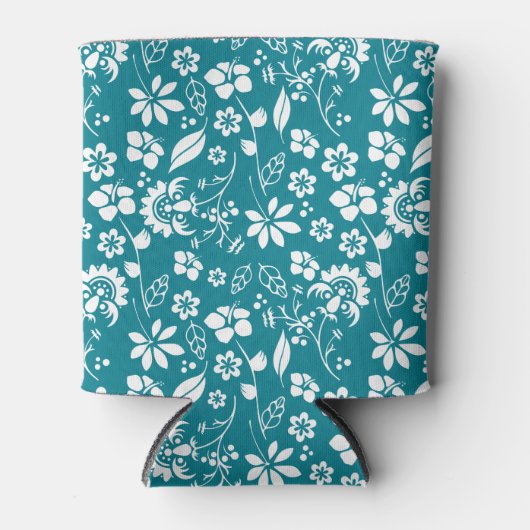 Tropisch Turquoise Blauwgroen Blue Floral Pattern Blikjeskoeler (Voorkant)