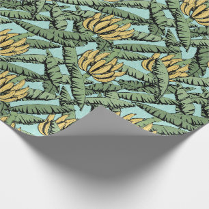 Tropisch Turquoise Gele Banaanbladeren Inpakpapier