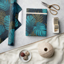 Tropisch Turquoise Glitter Blau Patroon Cadeaupapier
