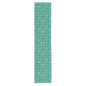 Tropisch Turquoise Hibiscus Bloem Patroon Korte Tafelloper (Voorkant)