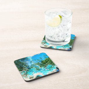 Tropisch Turquoise Ocean Blue & Seaweed Green Bier Onderzetter