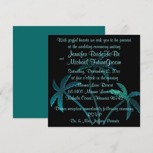 Tropisch Turquoise Palm Tree Wedding Kaart (Voorkant / Achterkant)