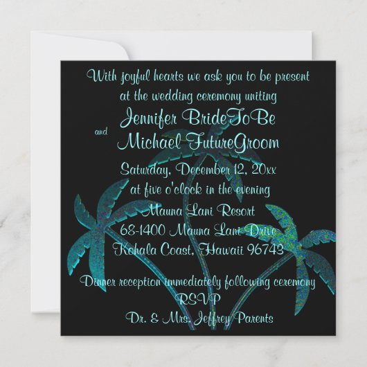 Tropisch Turquoise Palm Tree Wedding Kaart (Voorkant)