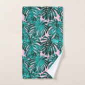 Tropisch Turquoise Pink Monstera Oerwoud Leaves Bad Handdoek (Handdoek)