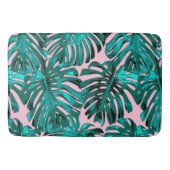 Tropisch Turquoise Pink Monstera Oerwoud Leaves Badmat (Voorkant)