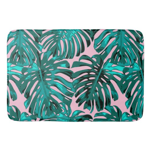 Tropisch Turquoise Pink Monstera Oerwoud Leaves Badmat (Voorkant)