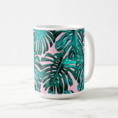 Tropisch Turquoise Pink Monstera Oerwoud Leaves Koffiemok (Voorkant rechts)