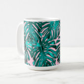 Tropisch Turquoise Pink Monstera Oerwoud Leaves Koffiemok (Voorkant links)