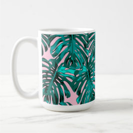 Tropisch Turquoise Pink Monstera Oerwoud Leaves Koffiemok