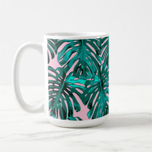 Tropisch Turquoise Pink Monstera Oerwoud Leaves Koffiemok
