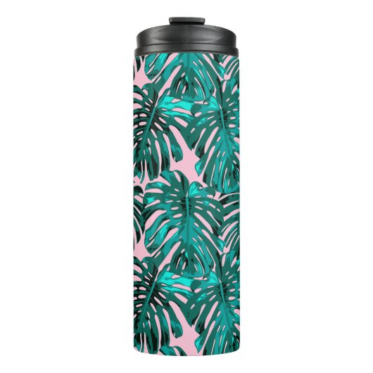 Tropisch Turquoise Pink Monstera Oerwoud Leaves Thermosbeker (Voorkant)
