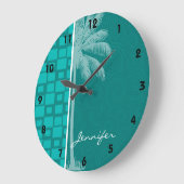 Tropisch Turquoise Squares Grote Klok (Hoek)