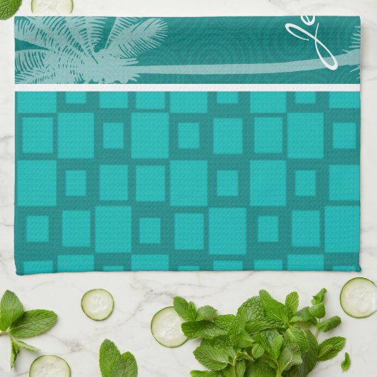 Tropisch Turquoise Squares Theedoek (Gevouwen)