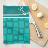 Tropisch Turquoise Squares Theedoek (Quarter Fold)