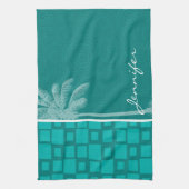 Tropisch Turquoise Squares Theedoek (Verticaal)