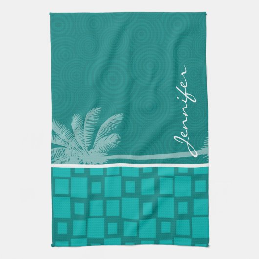 Tropisch Turquoise Squares Theedoek (Verticaal)