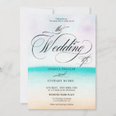 Tropisch turquoise strand ombre kalligrafie bruilo kaart (Voorkant)