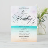 Tropisch turquoise strand ombre kalligrafie bruilo kaart (Staand voorkant)