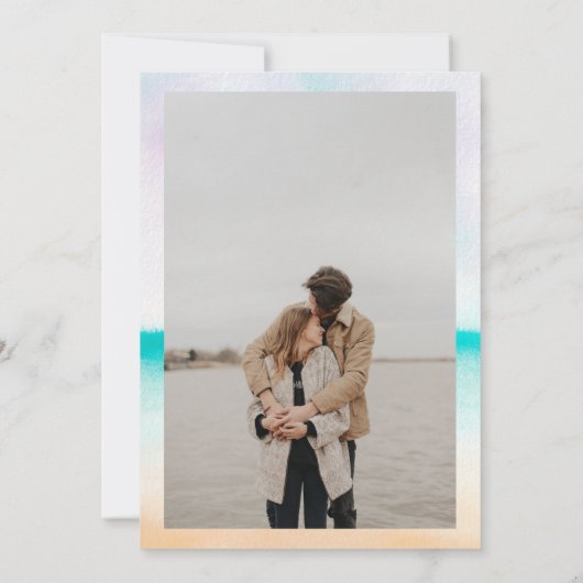 Tropisch turquoise strand ombre kalligrafie bruilo kaart (Achterkant)