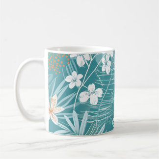 Tropisch Turquoise & Terracotta Hibiscus Bloemmoti Koffiemok