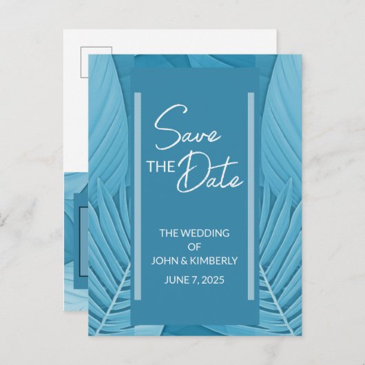 Tropisch Turquoise Trouwkaart Postkaart Aankondigingskaart (Voorkant / Achterkant)