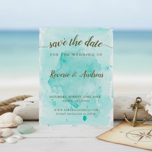 Tropisch Turquoise Waterverf Oceaan Bruiloft Save The Date