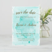 Tropisch Turquoise Waterverf Oceaan Bruiloft Save The Date (Staand voorkant)