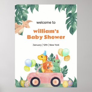 Tropisch Uitkomend Ei Dino Baby Shower Welkom Poster