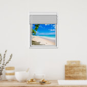 Tropisch Uitzicht Faux-raam met riemen Poster (Keuken)