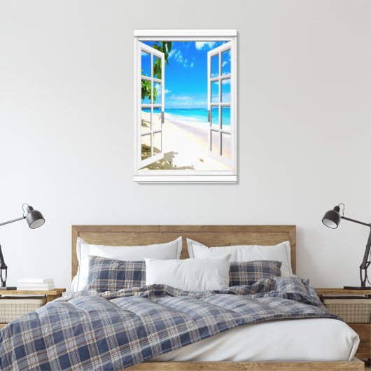 Tropisch Uitzicht voor strand Ocean Faux venster Canvas Afdruk (Insitu (Slaapkamer))