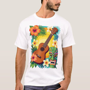 Tropisch Ukulele Tiki Luau Feest T-Shirt