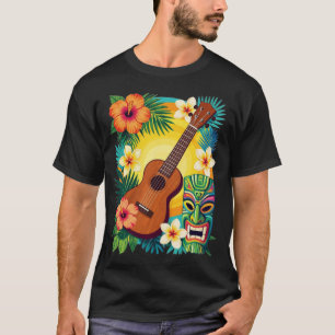 Tropisch Ukulele Tiki Luau Feeststemming T-Shirt