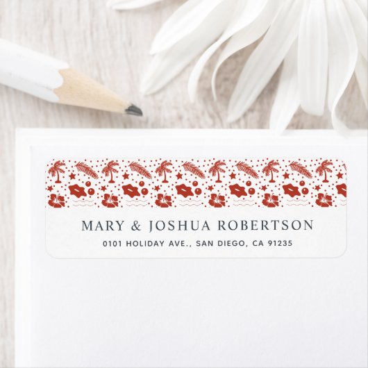 Tropisch vakantiepatroon rood adreslabel etiket (Insitu)