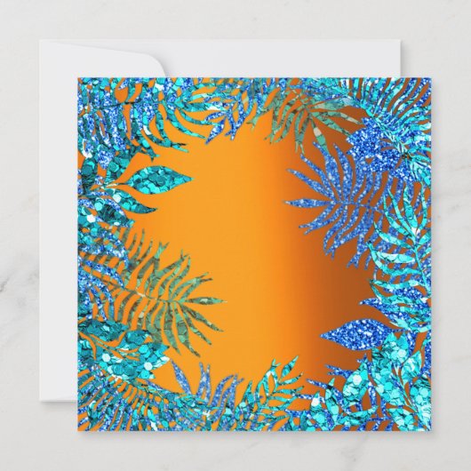 Tropisch Varentblad Strand Oceaan Blauw Oranje Gli Kaart (Achterkant)