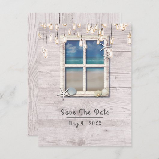 Tropisch venster Wit hout Opslaan Datum Aankondigingskaart (Voorkant / Achterkant)