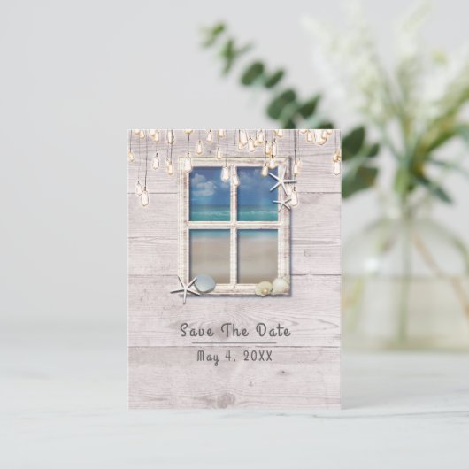 Tropisch venster Wit hout Opslaan Datum Aankondigingskaart (Staand voorkant)