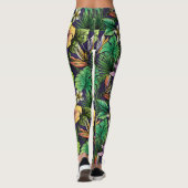 Tropisch ventilatorpatroon gele roze zwart leggings (Achterkant)