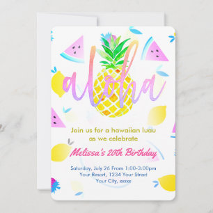 tropisch verjaardagsfeestje aloha-script kaart