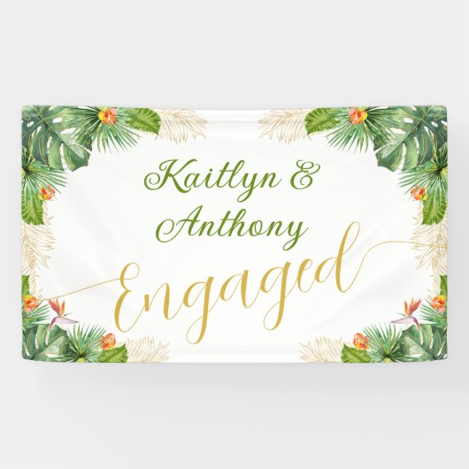 Tropisch verlovingsfeest Waterverf Palm Bloemenpri Spandoek (Horizontaal)