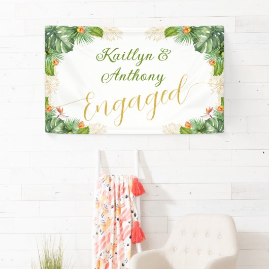 Tropisch verlovingsfeest Waterverf Palm Bloemenwee Spandoek (Insitu)