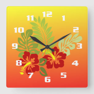 Tropisch vernieuwd ontwerp Hibiscus & Sunset Vierkante Klok